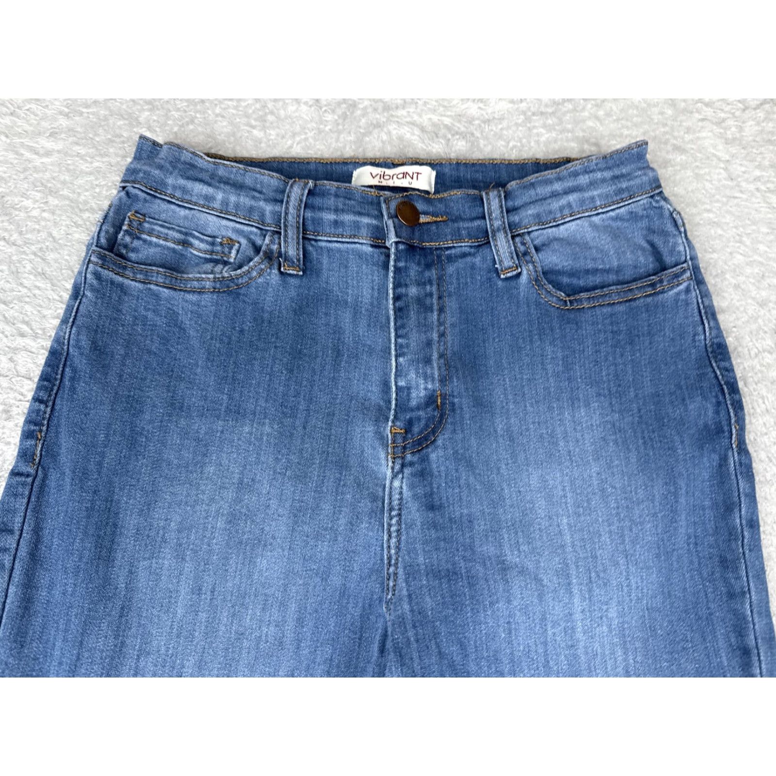 Denime Vibrant M.I.U Jeans Women 9 Blue Medium Wash Split Hem Straight Light Color 5-Pocket Denim Jeans Womens Size 30" / US 8 / IT 44 - 4 Thumbnail