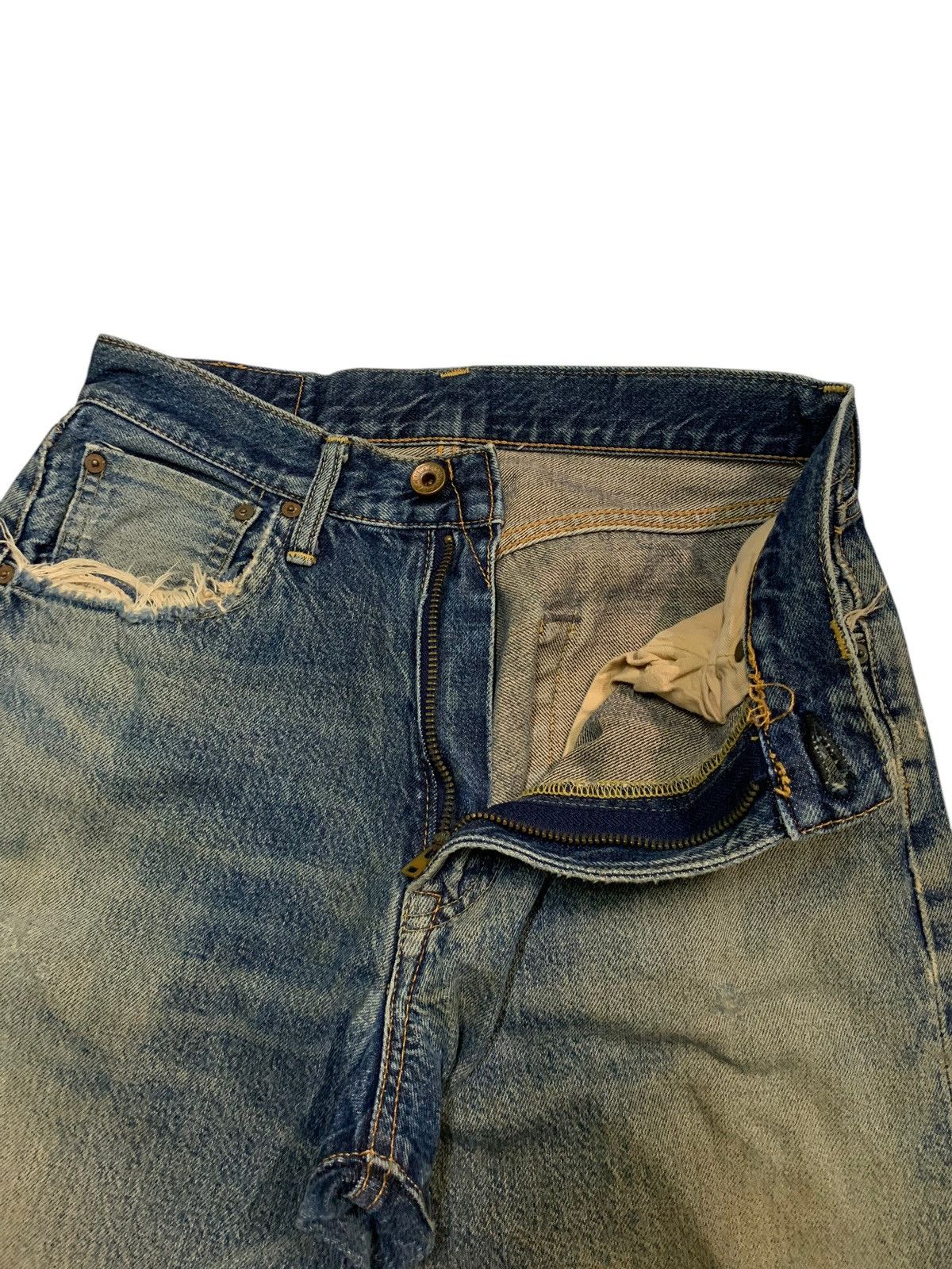 Kapital VTG EDWIN 505 SELVEDGE BAGGY FADED&RUSTY DISTRESSED DENIM Size US 27 - 14 Thumbnail
