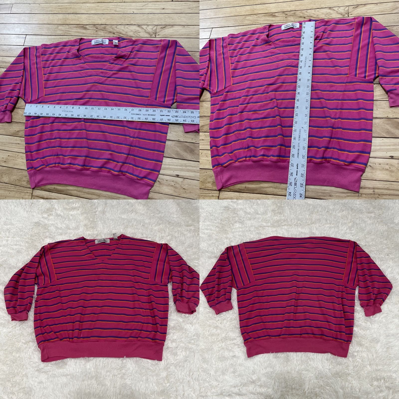 Vintage VINTAGE Karen Scott Sweater Women L 90s Streetwear Pink Orange Striped V Knit Dolman Sleeve Slim Fit Casual Womens Size L / US 10 / IT 46 - 8 Thumbnail