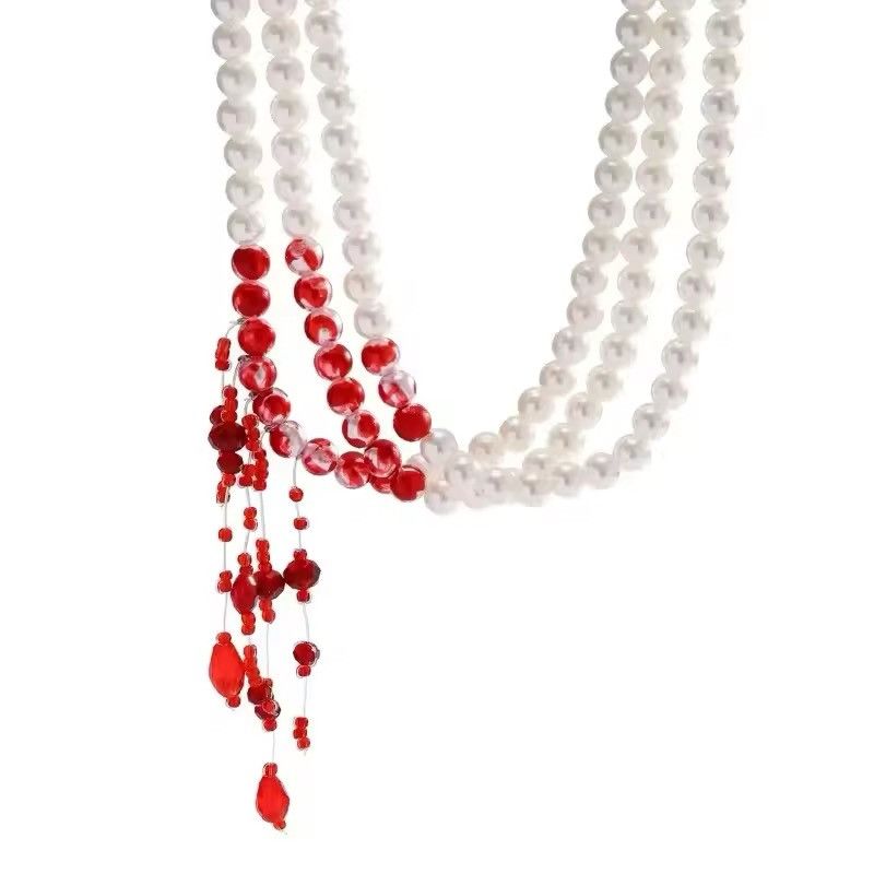 Other Multilayer Red Blood Pattern Imitation Pearl Necklace Size ONE SIZE - 3 Thumbnail