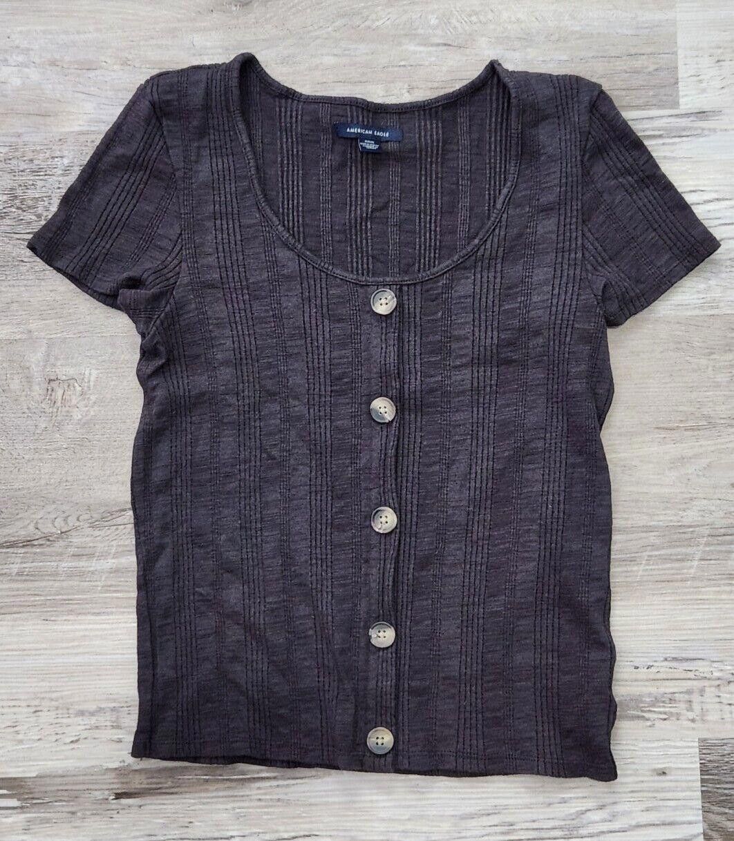 Designer American Eagle Crop Sweater Top Medium Short Sleeve Button Size M / US 6-8 / IT 42-44 - 1 Thumbnail