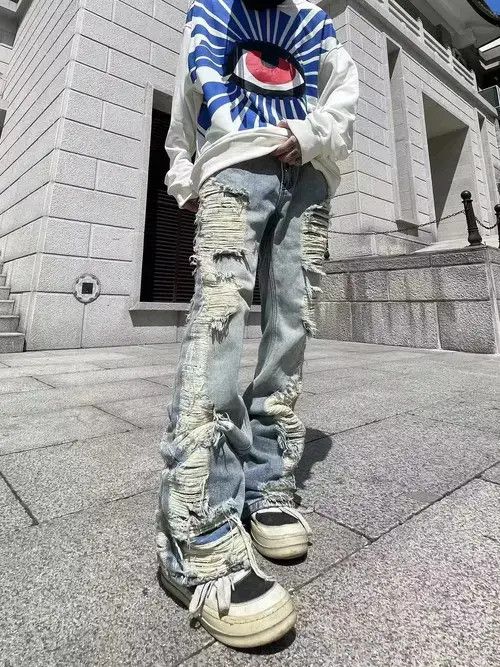 Designer × Vintage ripped grunge flared damaged jeans Size US 32 / EU 48 - 3 Thumbnail