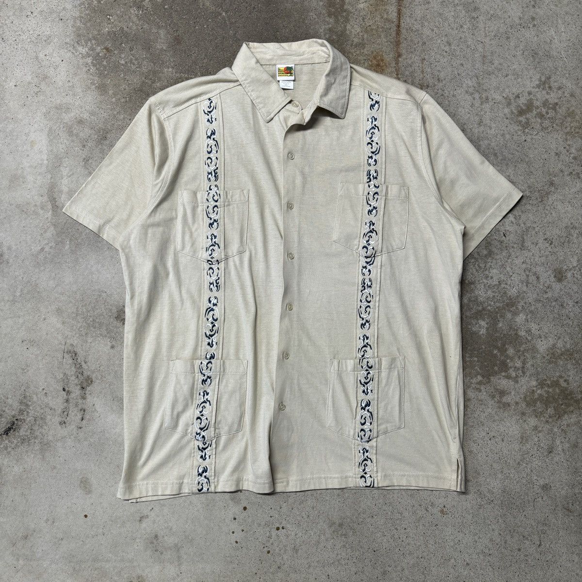 image of Vintage Embroidered Camp Collar Bowling Shirt in Beige, Men's (Size XL)