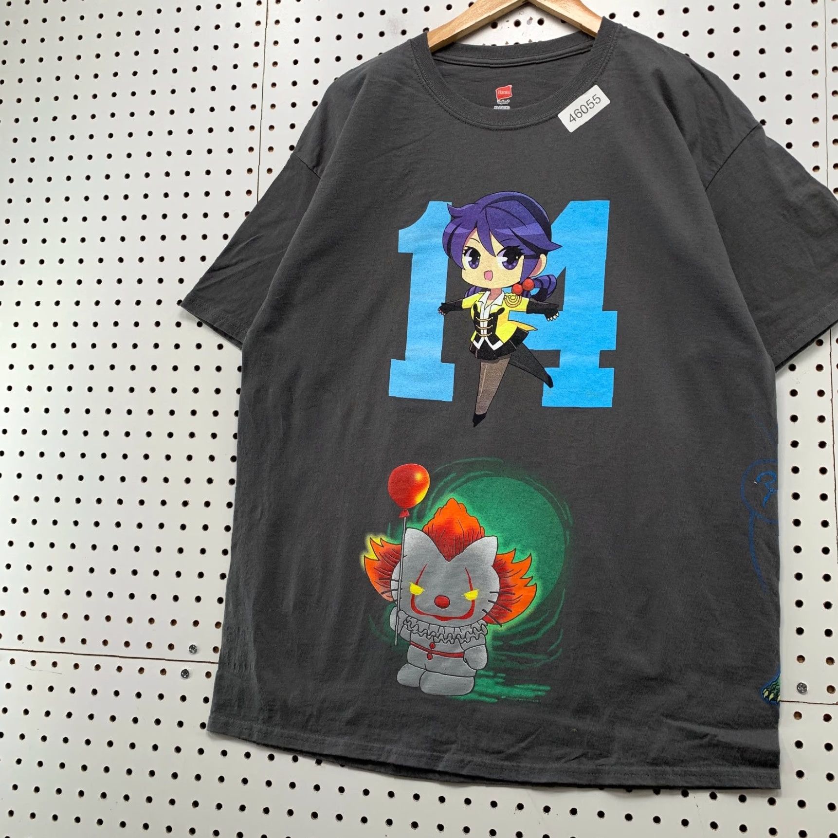 Hanes Anime Los Angeles Test Print Shirt Mens XL Gray Hello Kitty Pennywise Size US XL / EU 56 / 4 - 4 Thumbnail