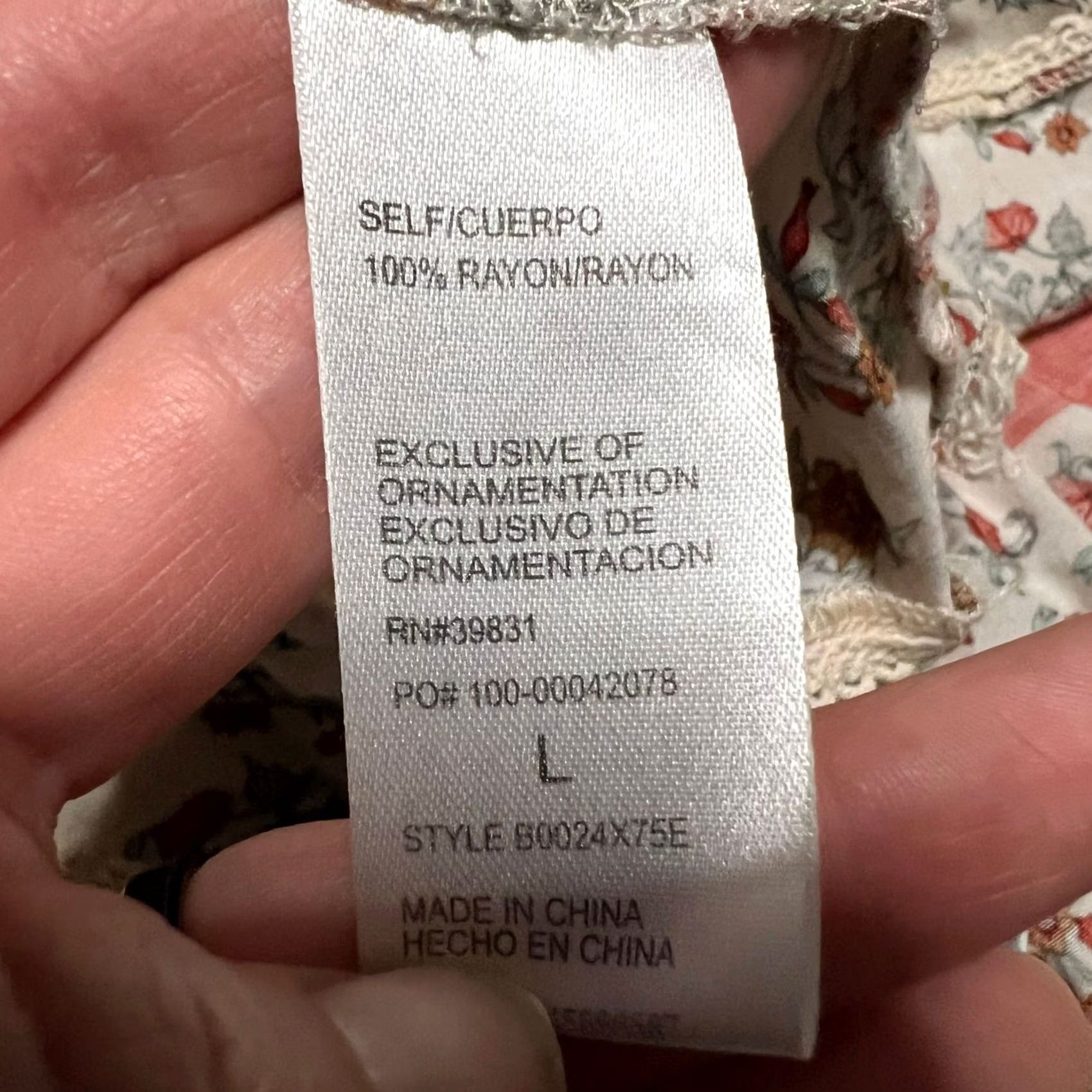 Vintage Democracy Shirt Blouse Womens Large Beige Red Floral 3/4 Bell Sleeve Ruffle L Women Size L / US 10 / IT 46 - 5 Thumbnail