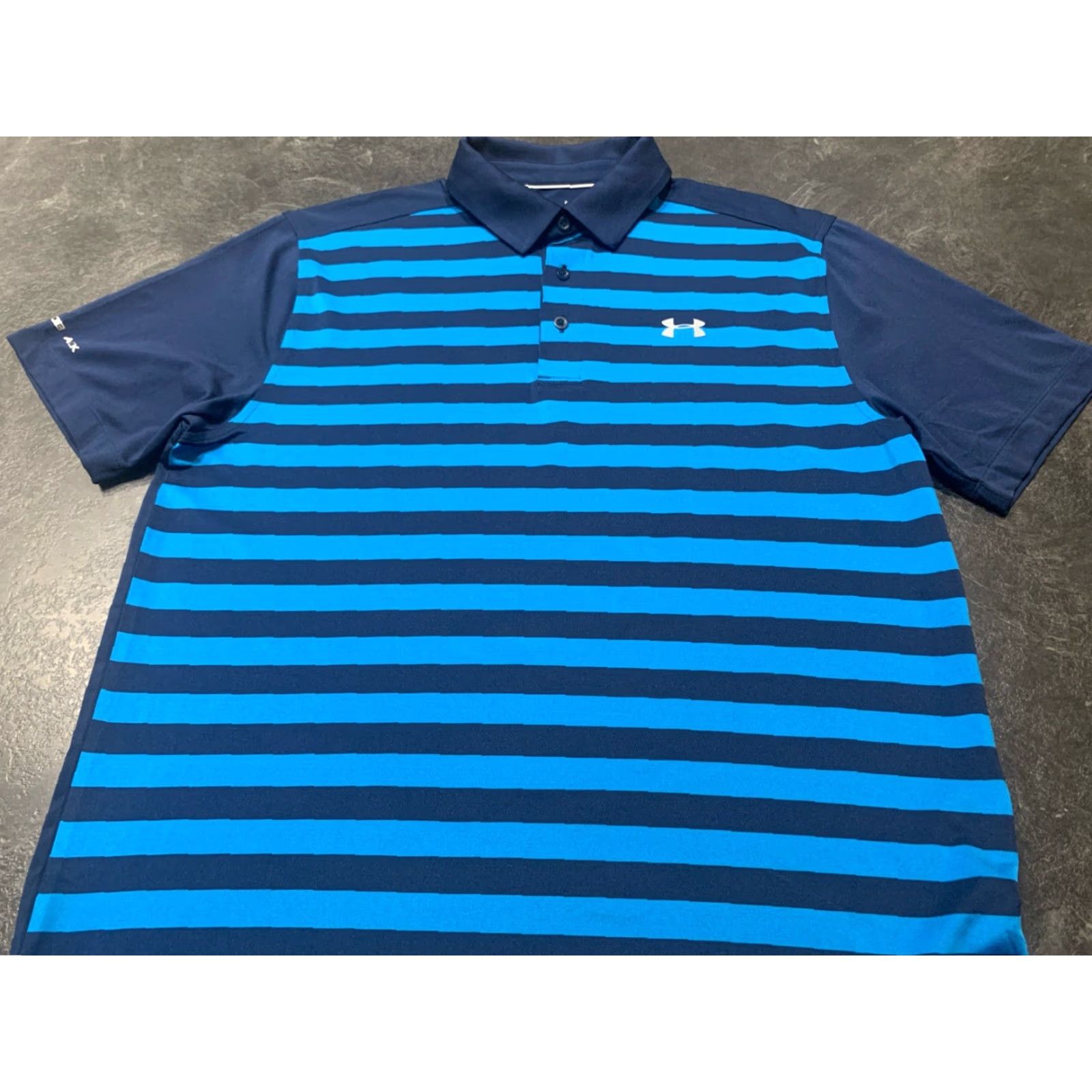 Under Armour Under Armour Mens Blue Striped Short Sleeve Golf Polo Shirt Large Loose Fit Mens Size US L / EU 52-54 / 3 - 2 Thumbnail