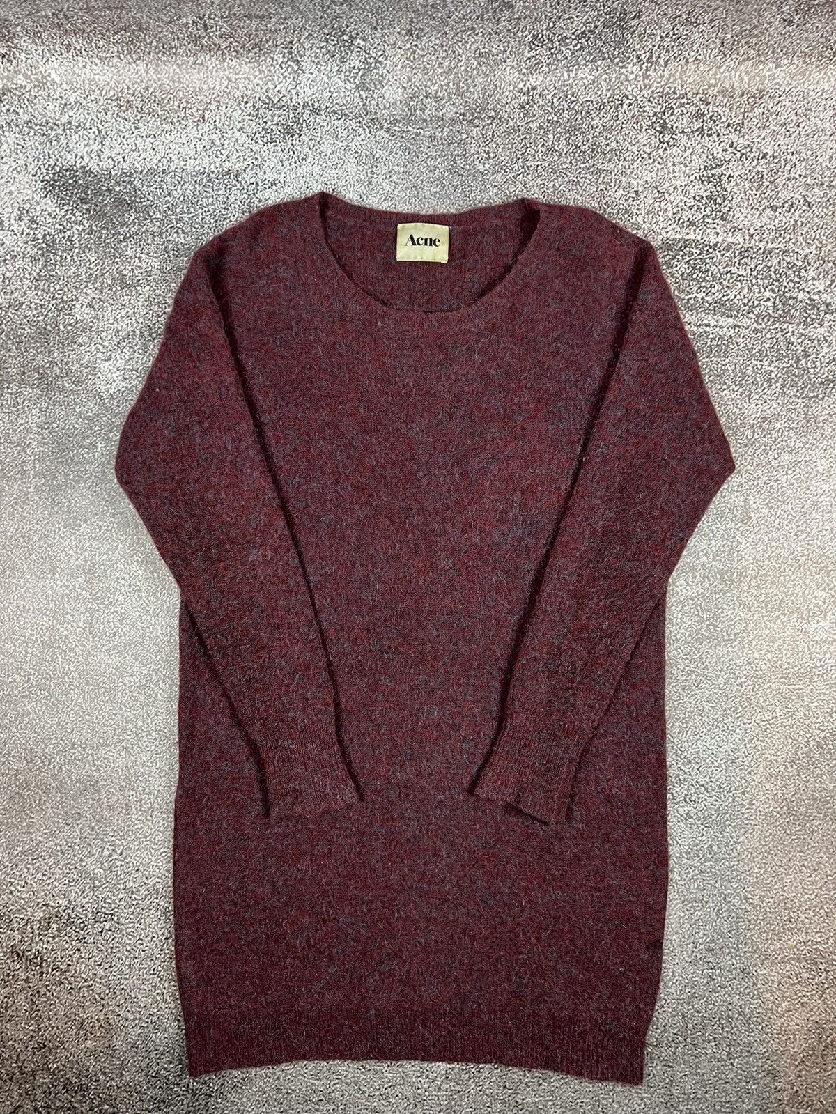image of Acne Studios Wham Mohair Wool Long Sweater Knit Y2K in Burgundy, Women's (Size Large)