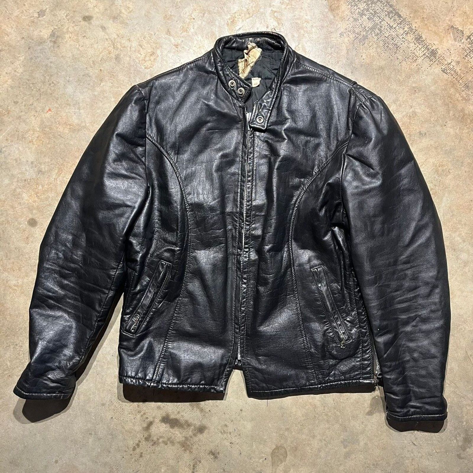 image of Vintage 50S 60S Cafe Racer Black Talon Leather Jacket, Men's (Size Medium)
