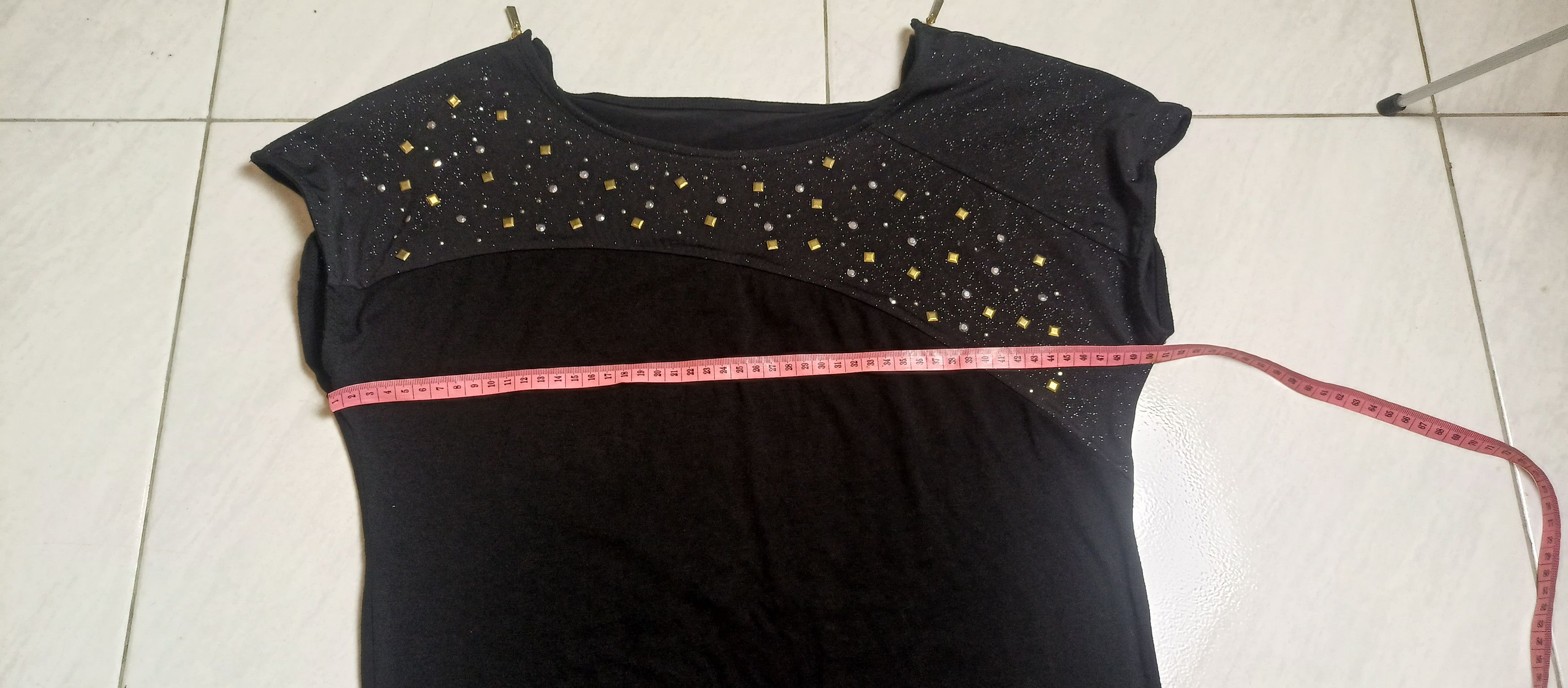 Beauty Beast × Japanese Brand PASTIME Women's Black Tsirt Rhinestones Zipp on Shoulder Size L / US 10 / IT 46 - 3 Thumbnail