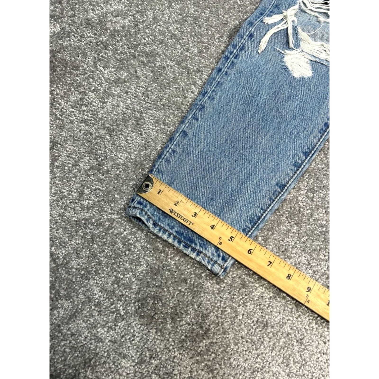 Levi's Levi's Wedgie Jeans Womens 25 Blue Distressed Logo Mid Rise Straight Leg 27x28 Jeans Size 42" / US 20 - 3 Thumbnail