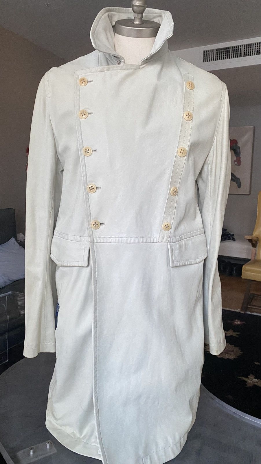Ann Demeulemeester Ann Demeulemeester White Leather Overcoat Size US L / EU 52-54 / 3 - 3 Thumbnail