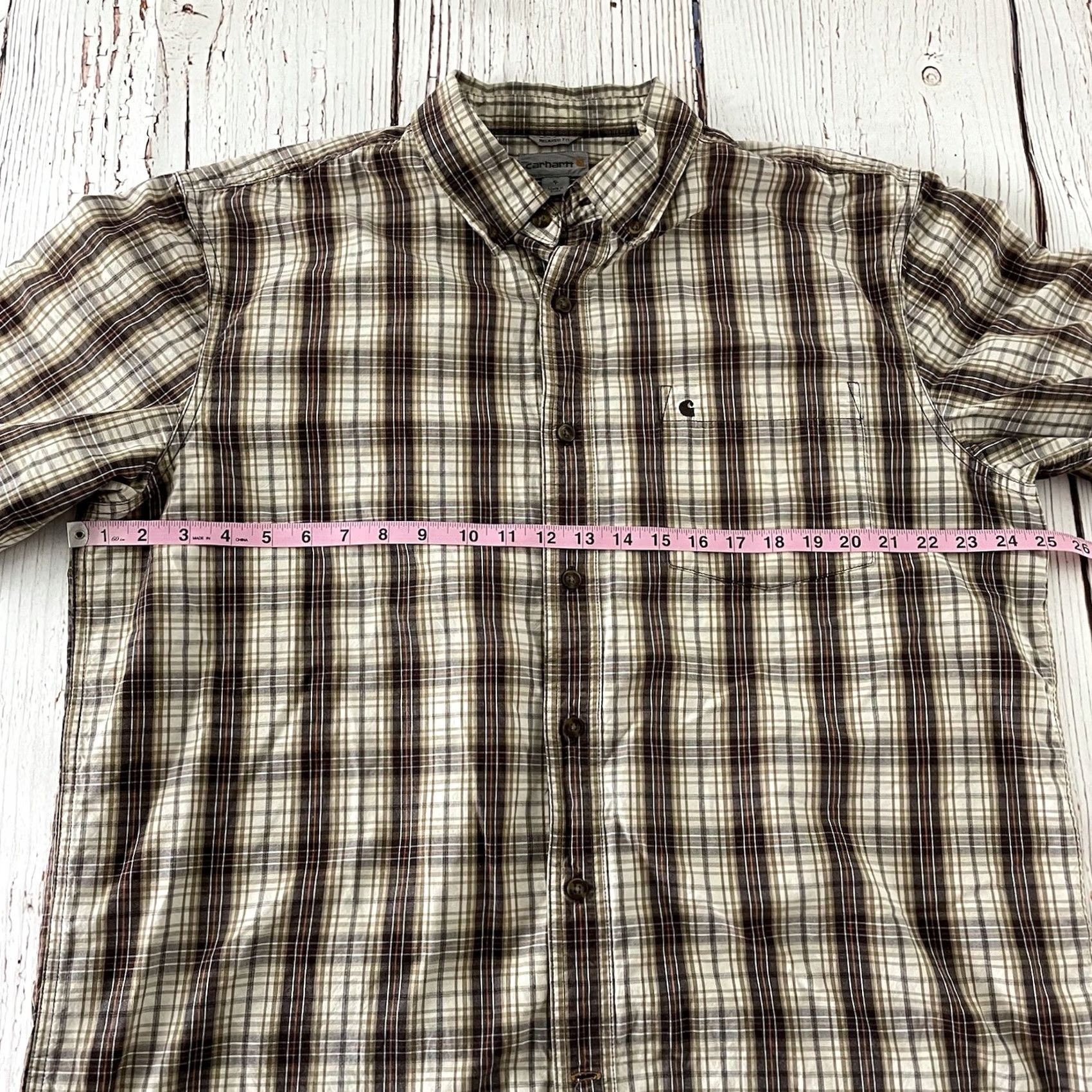Carhartt Carhartt shirt Plaid Short Sleeve Button-Up Shirt Mens XL Brown Relaxed Fit Button-Front Pocketed Cotton Size US XL / EU 56 / 4 - 4 Thumbnail
