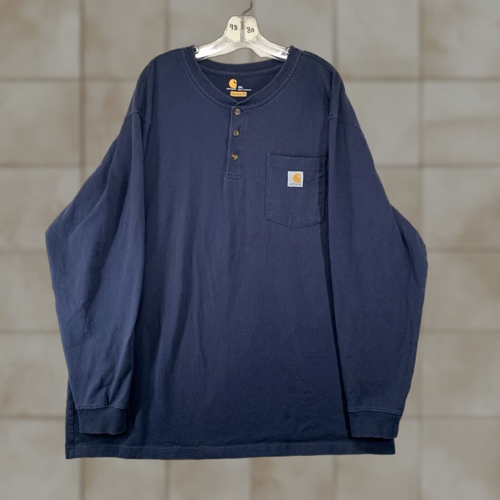 Carhartt Carhartt Mens Navy 2XL Long Sleeve Henley T-Shirt Original Fit All Cotton Size US XXL / EU 58 / 5 - 1 Thumbnail