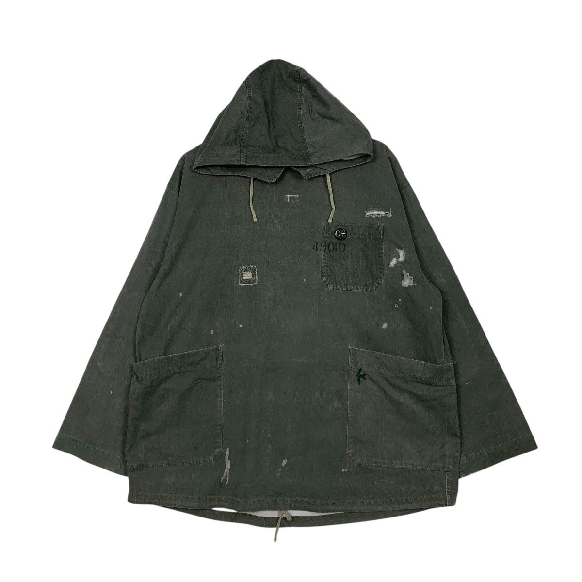 Vintage SLOW HANDS US Oil Workism Pullover Hooded Jacket #2917-C132 Size US L / EU 52-54 / 3 - 1 Thumbnail
