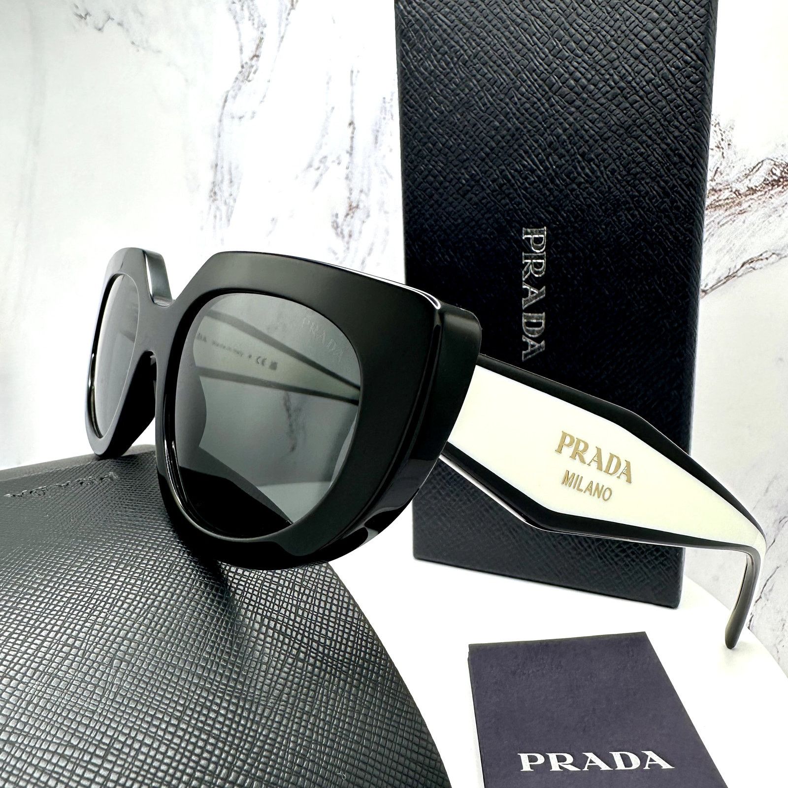 Prada New PRADA Sunglasses Black White Gold Symbole Oval Cat Eye Size ONE SIZE - 14 Thumbnail