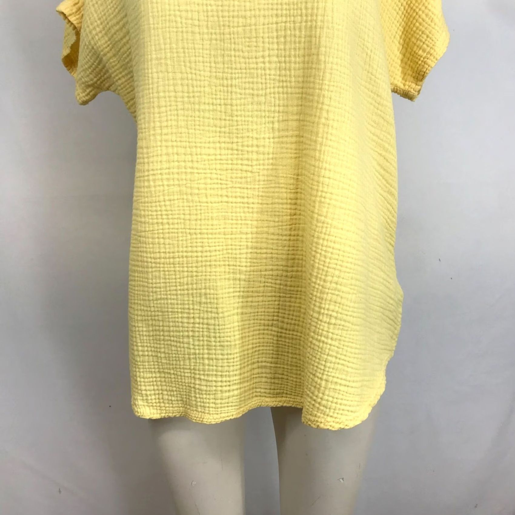 Vintage Jess & Jane Womens Small Yellow Short Sleeve V Neck Cotton Gauze Top Size S / US 4 / IT 40 - 3 Thumbnail