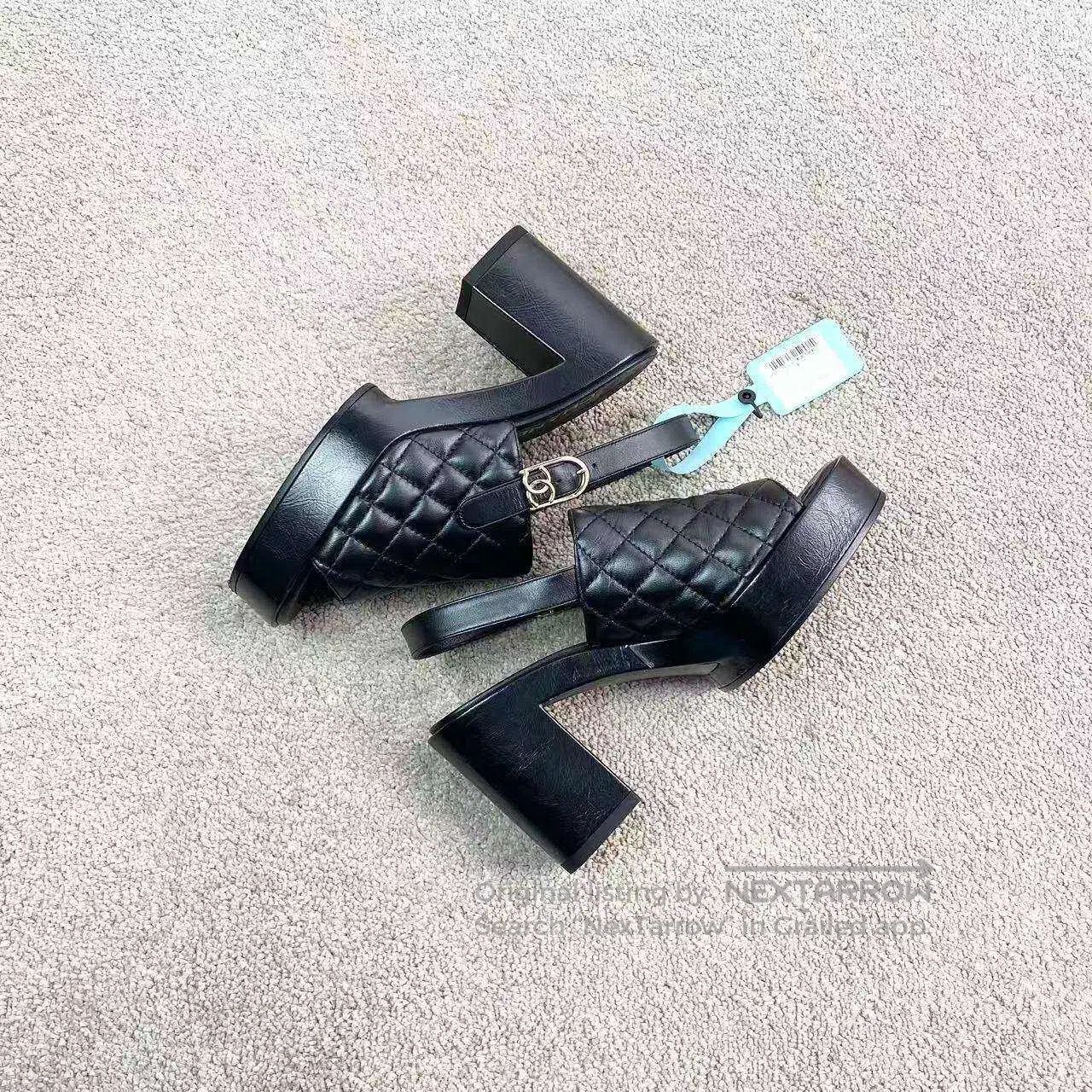 Chanel Chanel 24P black diamond checkered block heel sandals| Size US 6.5 / IT 36.5 - 4 Thumbnail
