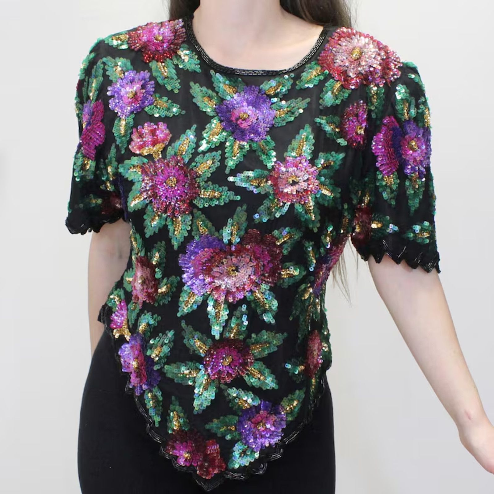 JOHN LAWRENCE SULLIVAN Laurence Kazar Vintage Kazar Silk Sequin Floral M A000609 Size M / US 6-8 / IT 42-44 - 1 Thumbnail