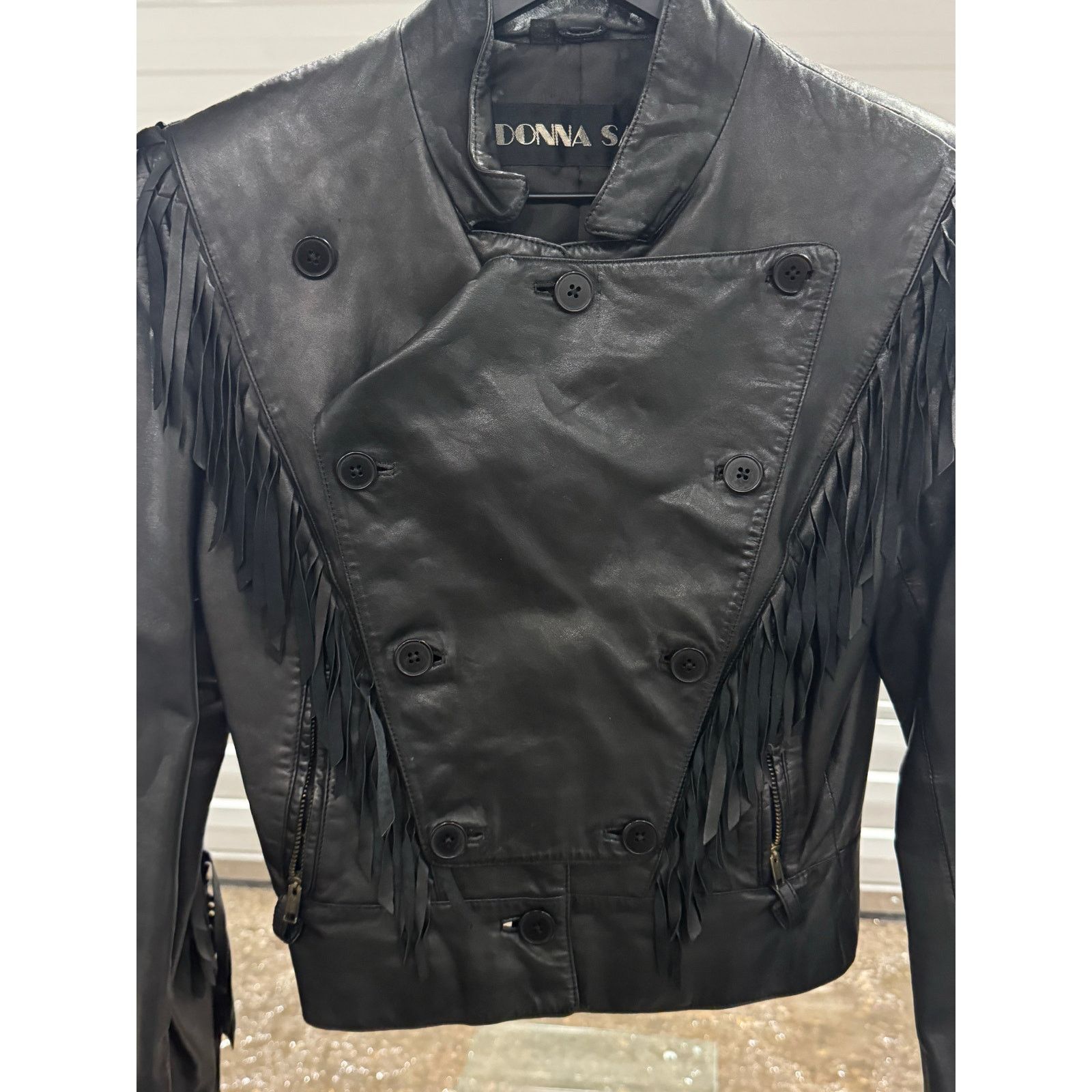 Vintage vtg 90s donna sacs leather jacket Size S / US 4 / IT 40 - 10 Thumbnail