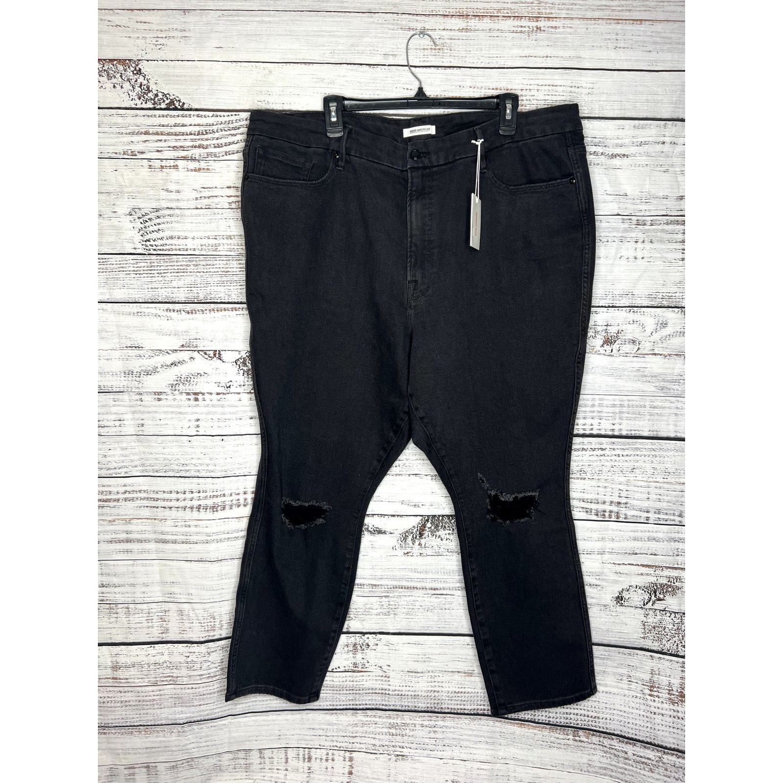 Good American Good American Good Curve Skinny Jeans Distressed NWT 22 Size 35" - 3 Thumbnail