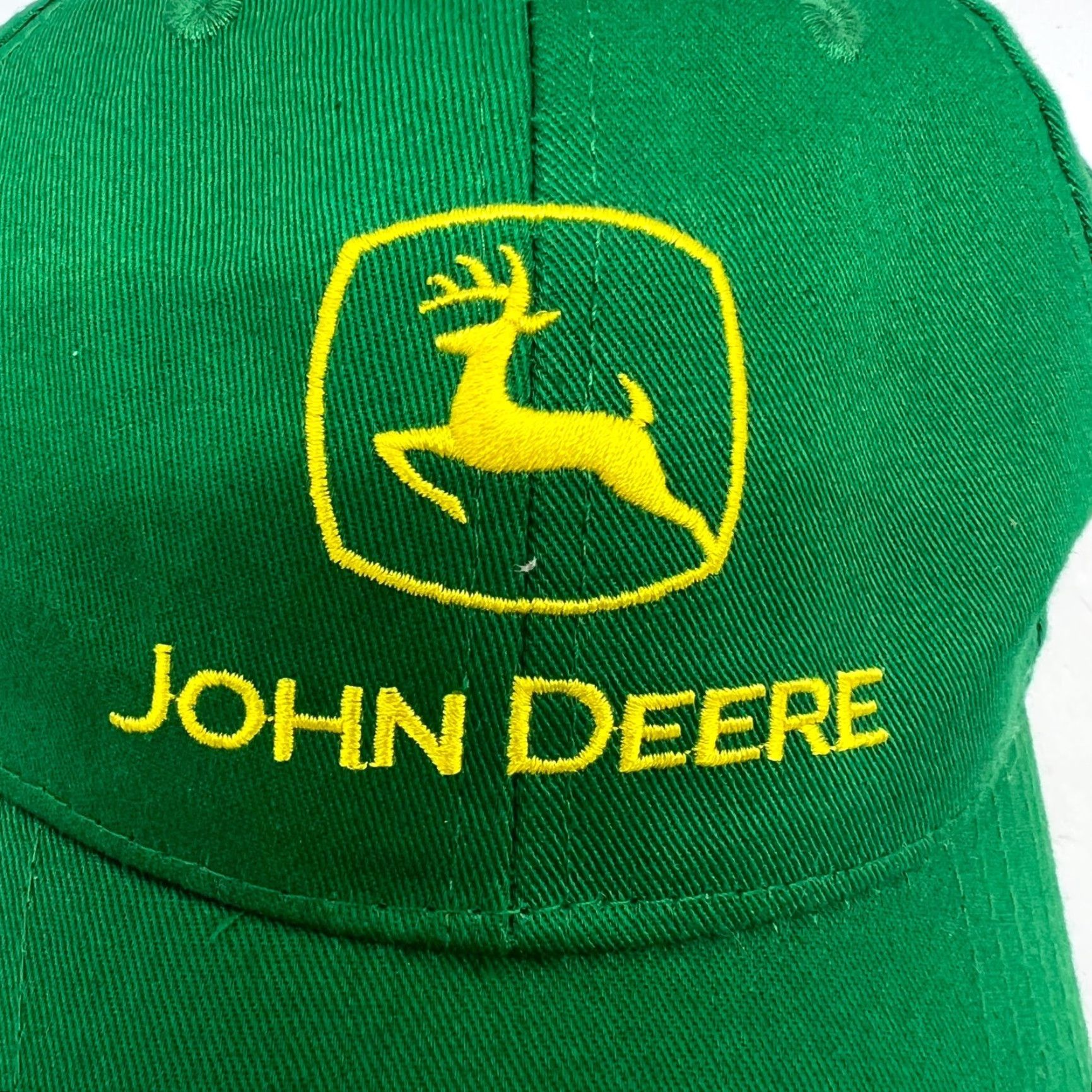 John Deere John Deere Trucker Hat Cap Green Adjustable Adult Men One Size USA 80s 90s Casual Workwear Summer Spring Fall Green Cotton Knit Solid Blue Bill Stitch Size ONE SIZE - 3 Thumbnail