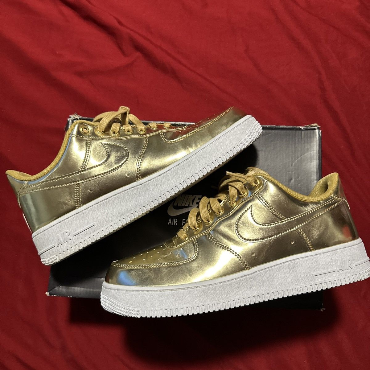 Women Size Nike Air Force SP Liquid Metal Gold