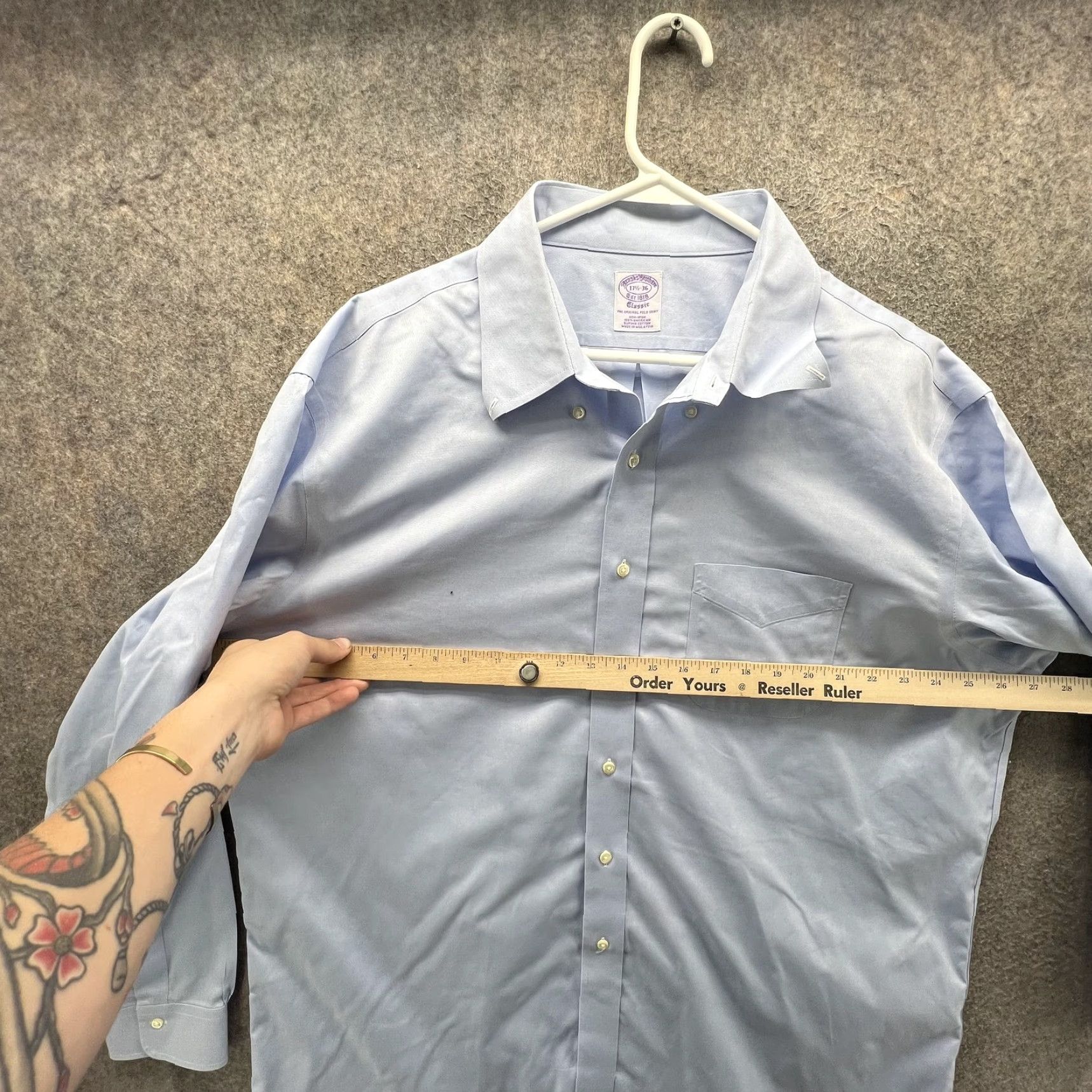 Brooks Brothers Brooks Brothers Dress Shirt Mens 17.5 36 Blue Solid Non-Iron Supima Cotton Shirt Mens Long Sleeve Button-Front Classic Fit Size 48R - 5 Thumbnail