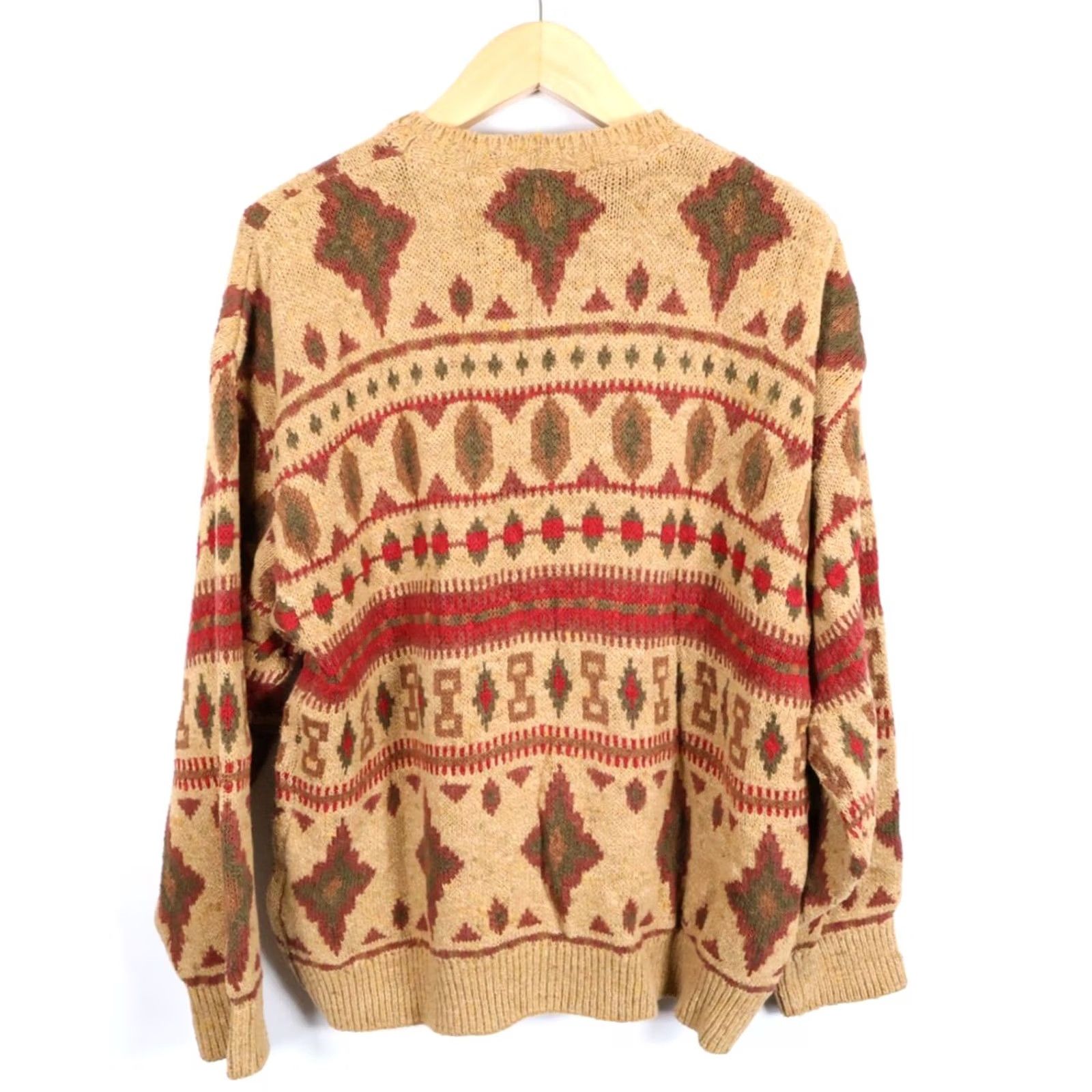 Liz Claiborne VINTAGE Claiborne Sweater Geometric Beige Cotton Knit Crew Neck Long Sleeve Pullover Women's Large 90s Tribal Hipster Oversized Mens Womens Girls Size L / US 10 / IT 46 - 2 Thumbnail