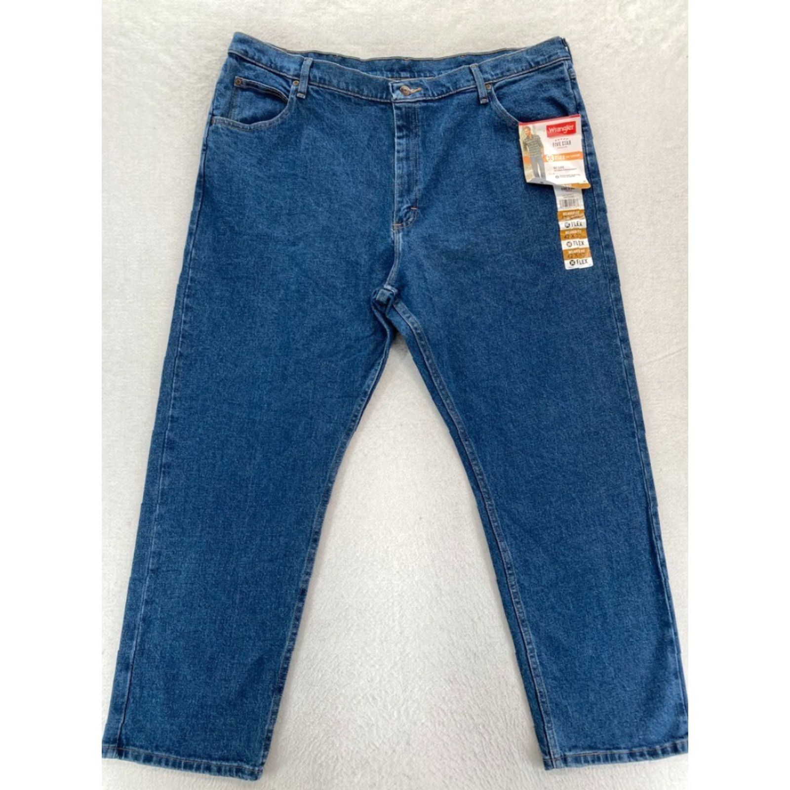 Wrangler Wrangler Five Star Premium Mens 42x30 Relaxed Fit Dark Wash Blue Denim Jeans Size US 42 / EU 58 - 2 Thumbnail