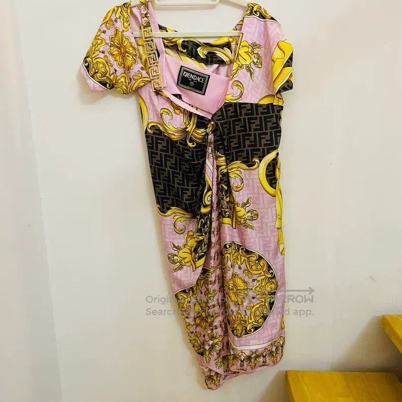 Fendi Versace Collaboration Dress 100% Mulberry Silk Pin