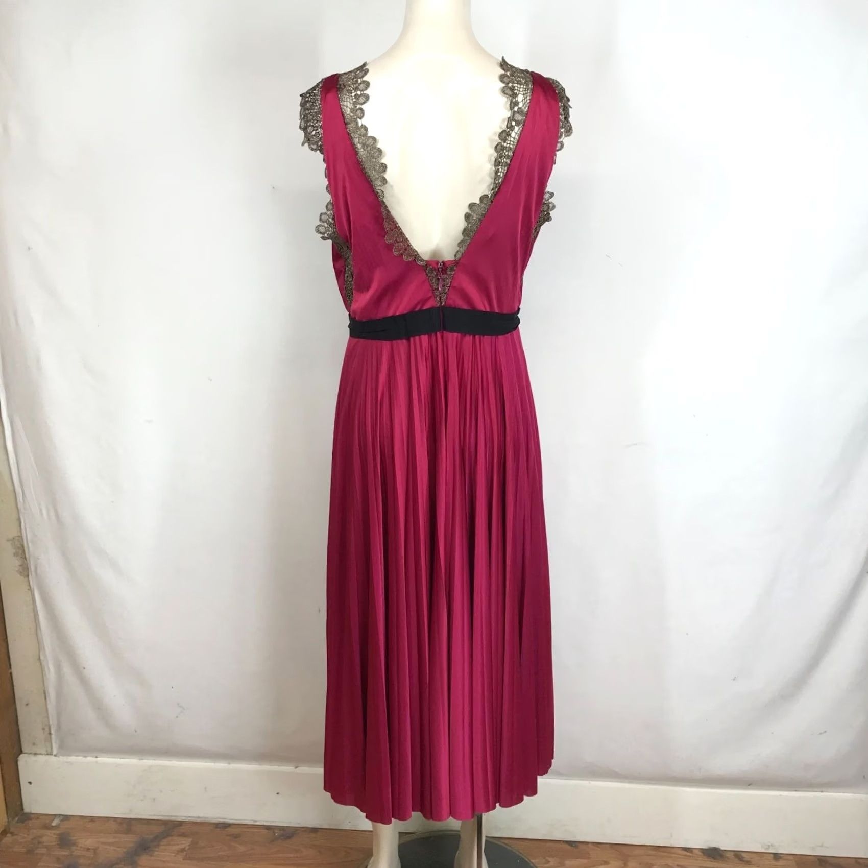 Vintage Catherine Deane Dress Womens 10 Pink WOMEN FUSHSIA SLEEVELESS NECK PLEATED MIDI Size L / US 10 / IT 46 - 5 Thumbnail