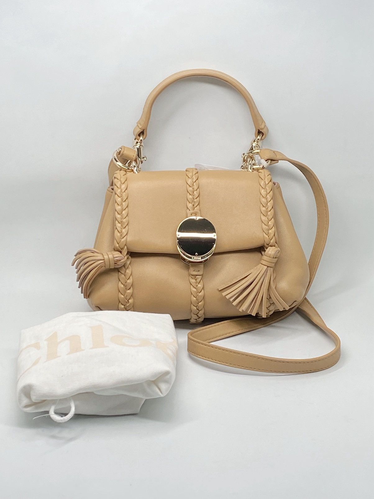 Chloe Mini Penelope Leather Shoulder Bag in Beige, Women's
