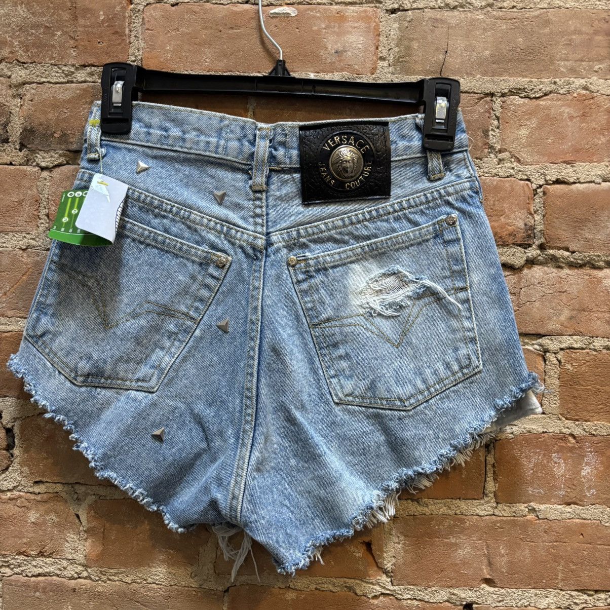 Versace × Vintage $250 Vintage 90s Versace Studded Denim Shorts Size 28" / US 6 / IT 42 - 6 Thumbnail
