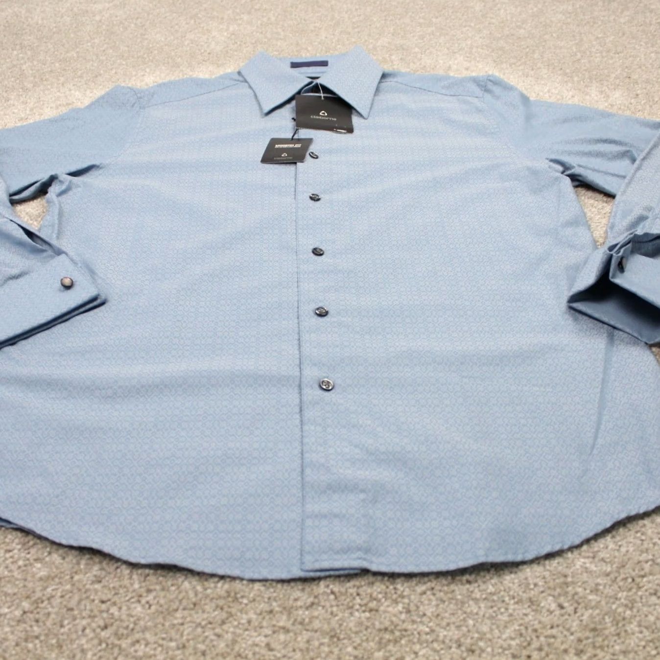 Liz Claiborne Claiborne Shirt Mens Large Blue Gray Reflections Modern Fit Cotton L/S Button-Up Size US L / EU 52-54 / 3 - 2 Thumbnail