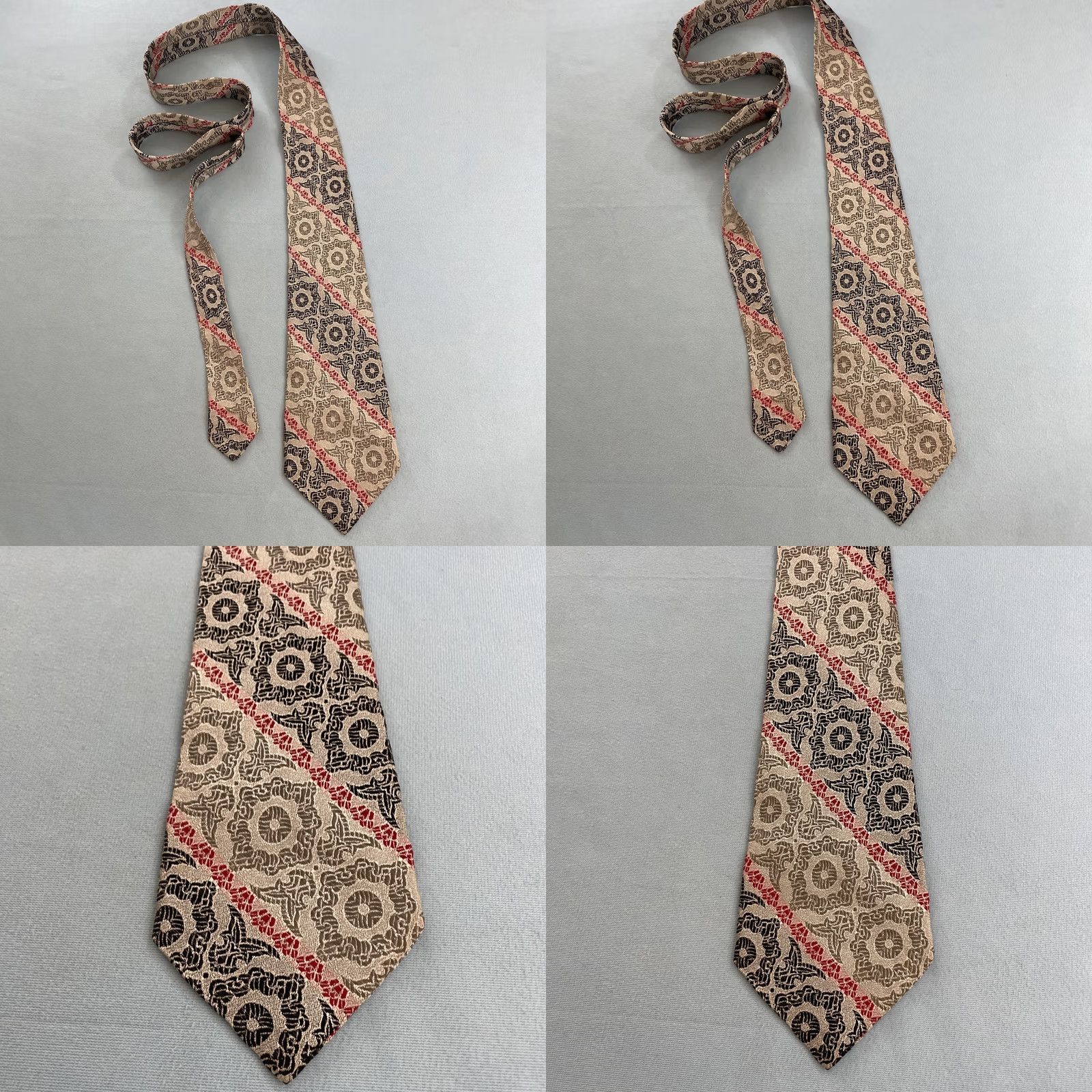 MCM vtg 70s Tie Woven Optical MCM Deco Silver Black Red Repp Stripe Jacquard 3.5x56 Capsule Necktie Mens Vintage Gift Size ONE SIZE - 10 Thumbnail