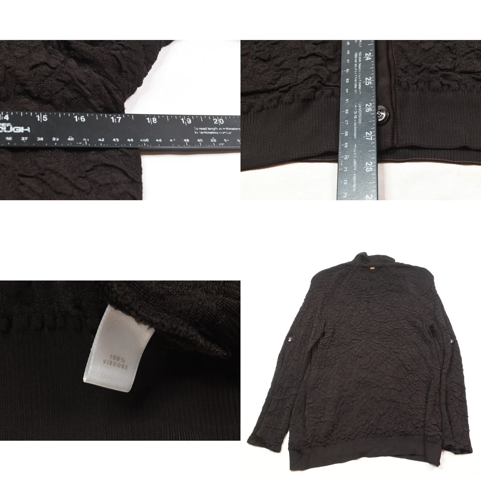 Vintage St John Cardigan Womens Medium Dark Brown Textured Viscose Long Sleeve Collared Size M / US 6-8 / IT 42-44 - 8 Thumbnail