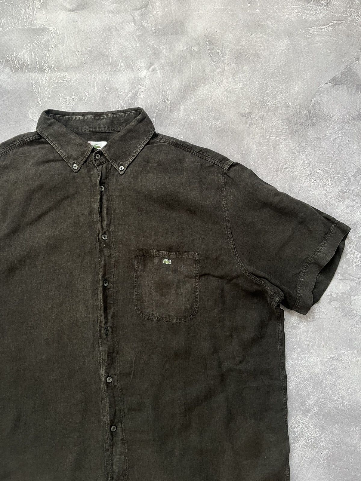 Lacoste Vintage Lacoste Brown 100% linen shirt short sleeve size 46 Size US XXL / EU 58 / 5 - 2 Thumbnail