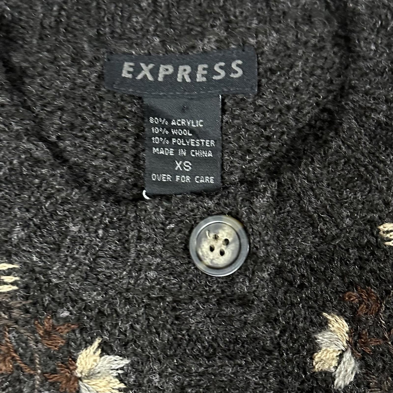 Express Express Women’s Sweater Gray Floral Embroidery Wool Vintage Size XS / US 0-2 / IT 36-38 - 3 Thumbnail