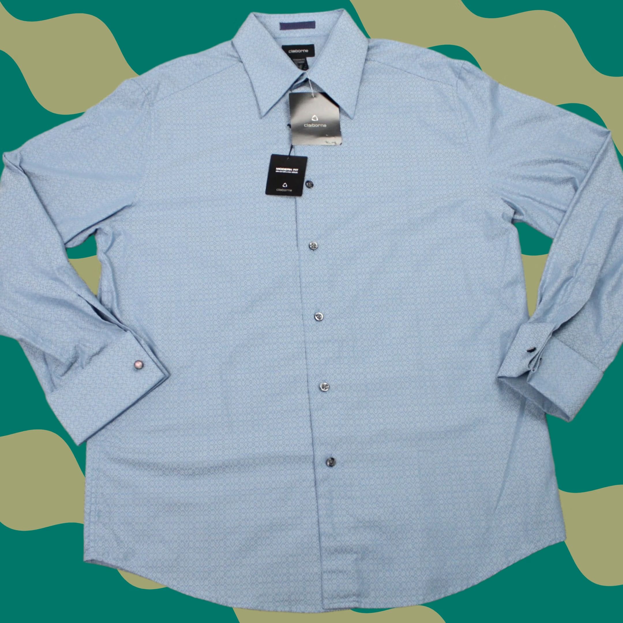 Liz Claiborne Claiborne Shirt Mens Large Blue Gray Reflections Modern Fit Cotton L/S Button-Up Size US L / EU 52-54 / 3 - 1 Thumbnail