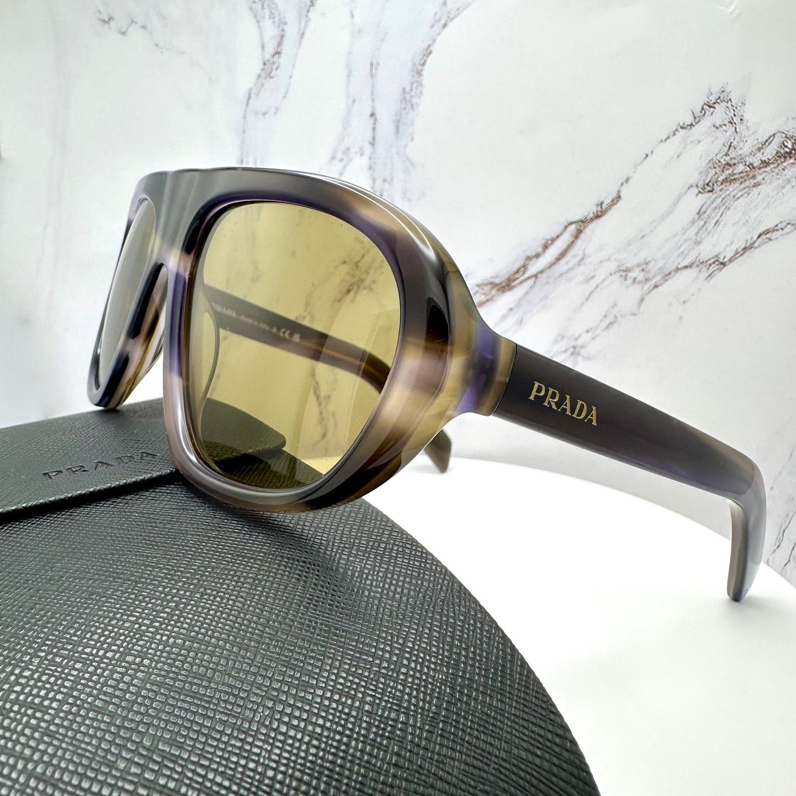 Prada New PRADA Sunglasses Brown Striped Laguna Aviator Shield Size ONE SIZE - 17 Thumbnail