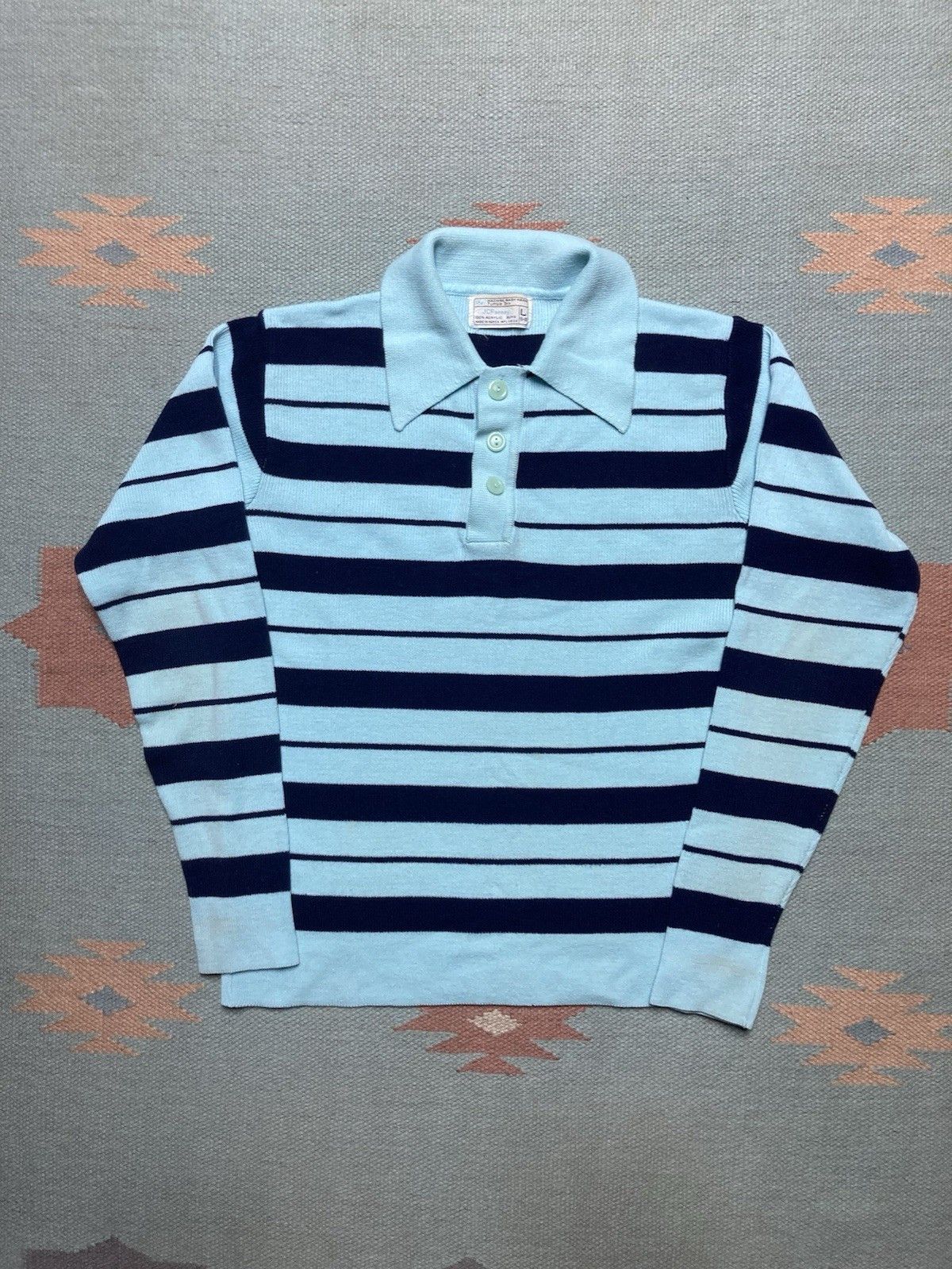 JCPenney × Vintage Vintage 70s polo shirt JCP blue striped youth L adult small Size US S / EU 44-46 / 1 - 1 Thumbnail