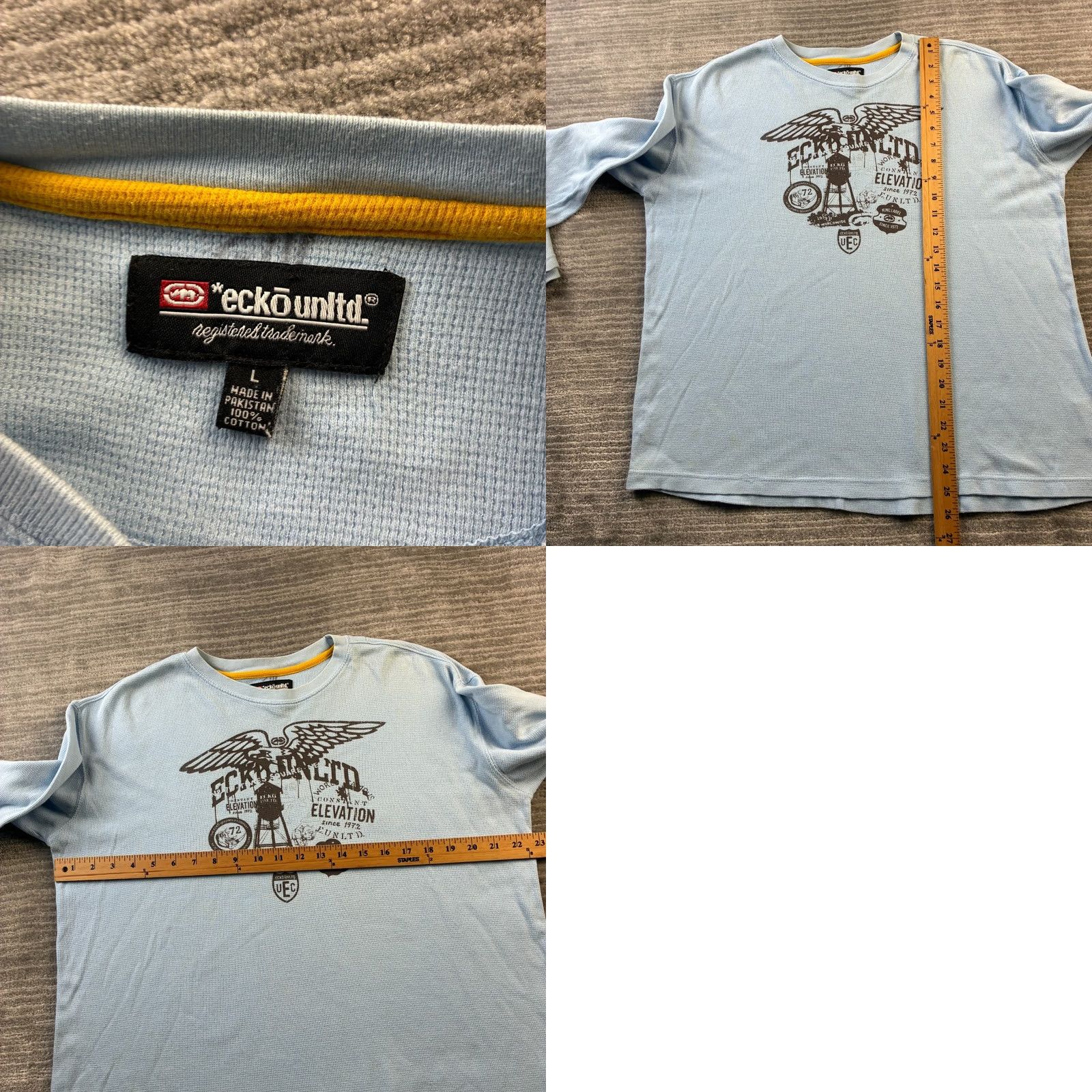 Ecko Unltd. Ecko Vintage Y2K Grunge Emo Mens Large Blue Thermal Shirt Size US L / EU 52-54 / 3 - 8 Thumbnail