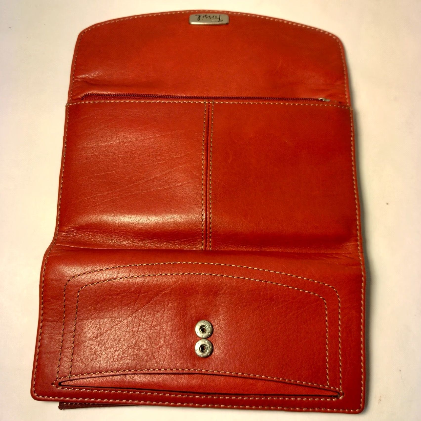 Fossil VINTAGE Fossil Leather Wallet Tri-Fold Women 12 Card Slots Checkbook Red 7.25" x 3.63" Womens Size ONE SIZE - 3 Thumbnail