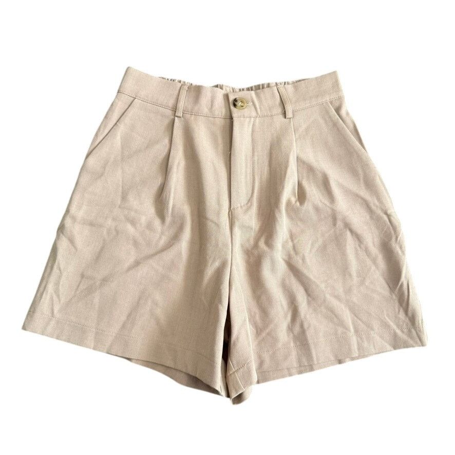 Shein Front Pleated High Waisted Shorts in Tan, Size L Size 32" / US 10 / IT 46 - 1 Thumbnail