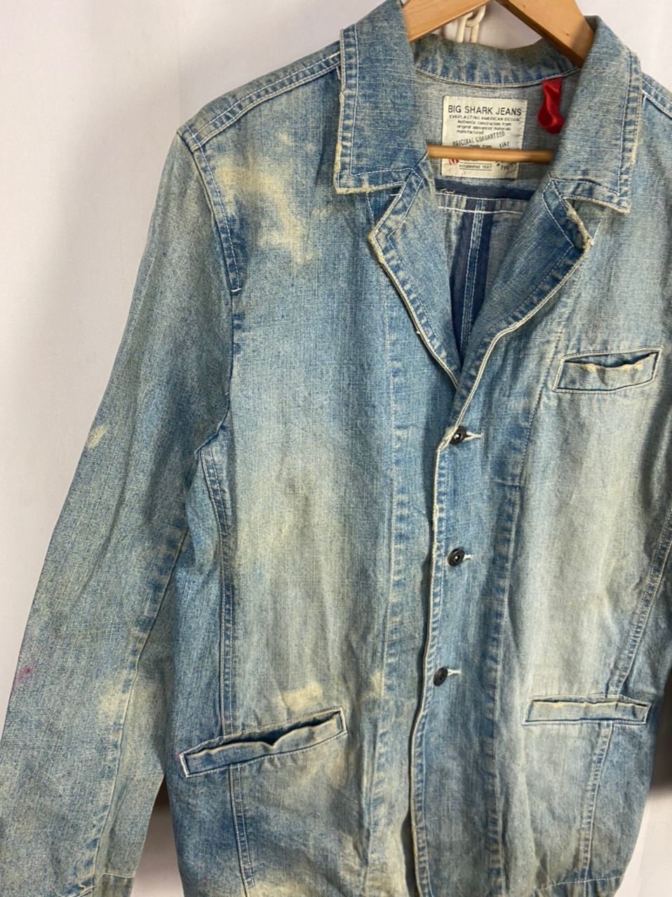 Vintage big shark jeans button up distressed jacket