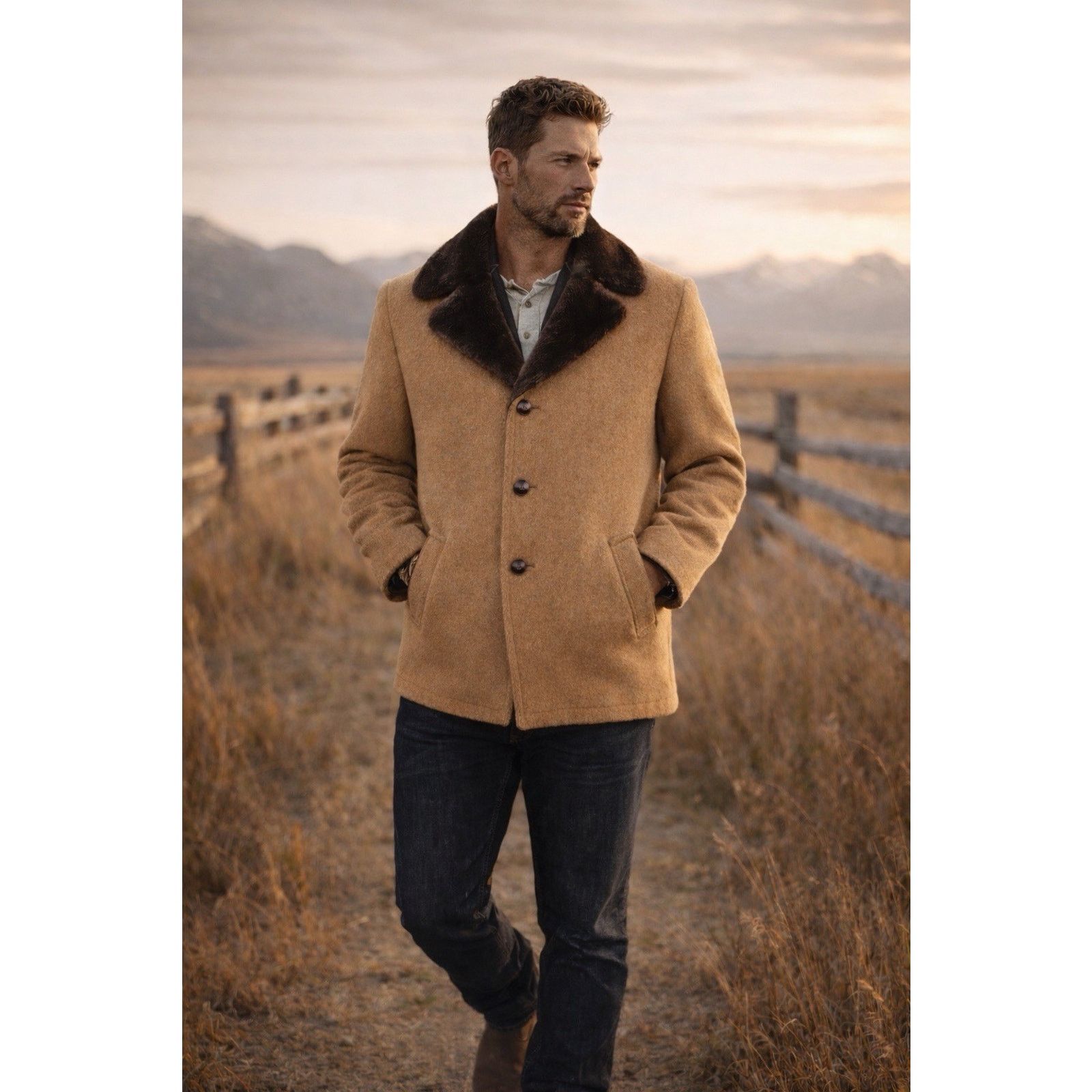 Pendleton Vintage Pendleton Mens 40 Camel Virgin Wool Coat Brown Fur Size US XXS / EU 40 - 1 Thumbnail
