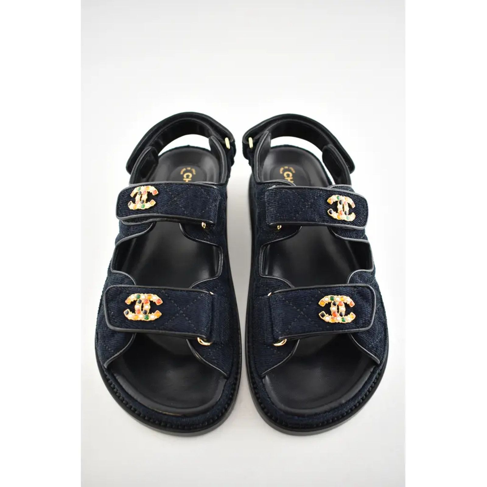 Chanel Chanel 21A Blue Velvet Denim CC Logo Mule Slide Strap Size US 5.5 / IT 35.5 - 8 Thumbnail