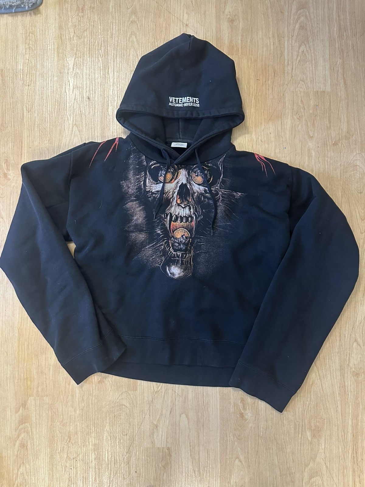 Vetements AW18 Vetements Misplaced Skull Hoodie Black | Grailed