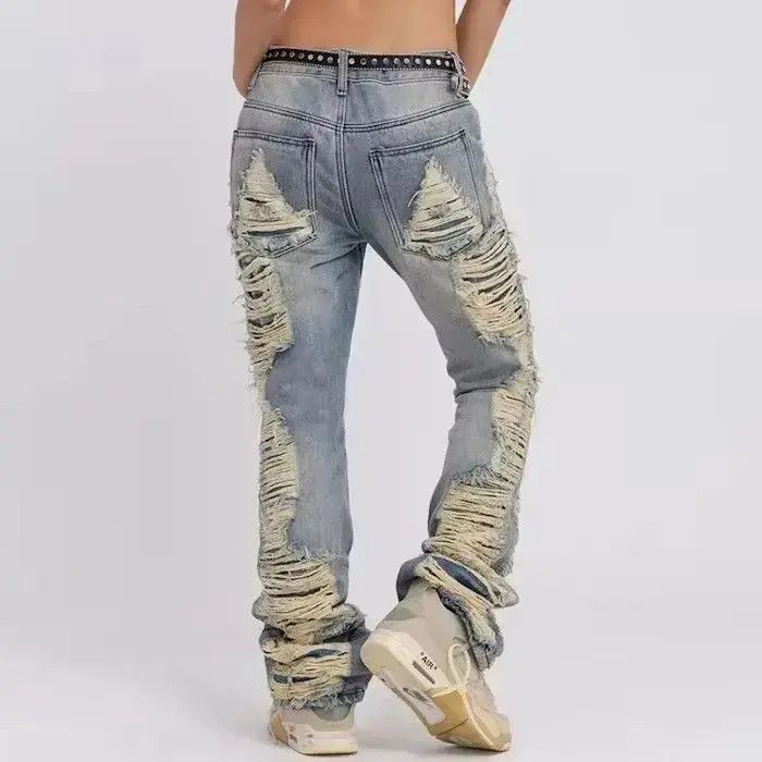Japanese Brand Ripped Frayed Hole Blue Washed Jeans Size US 32 / EU 48 - 4 Thumbnail