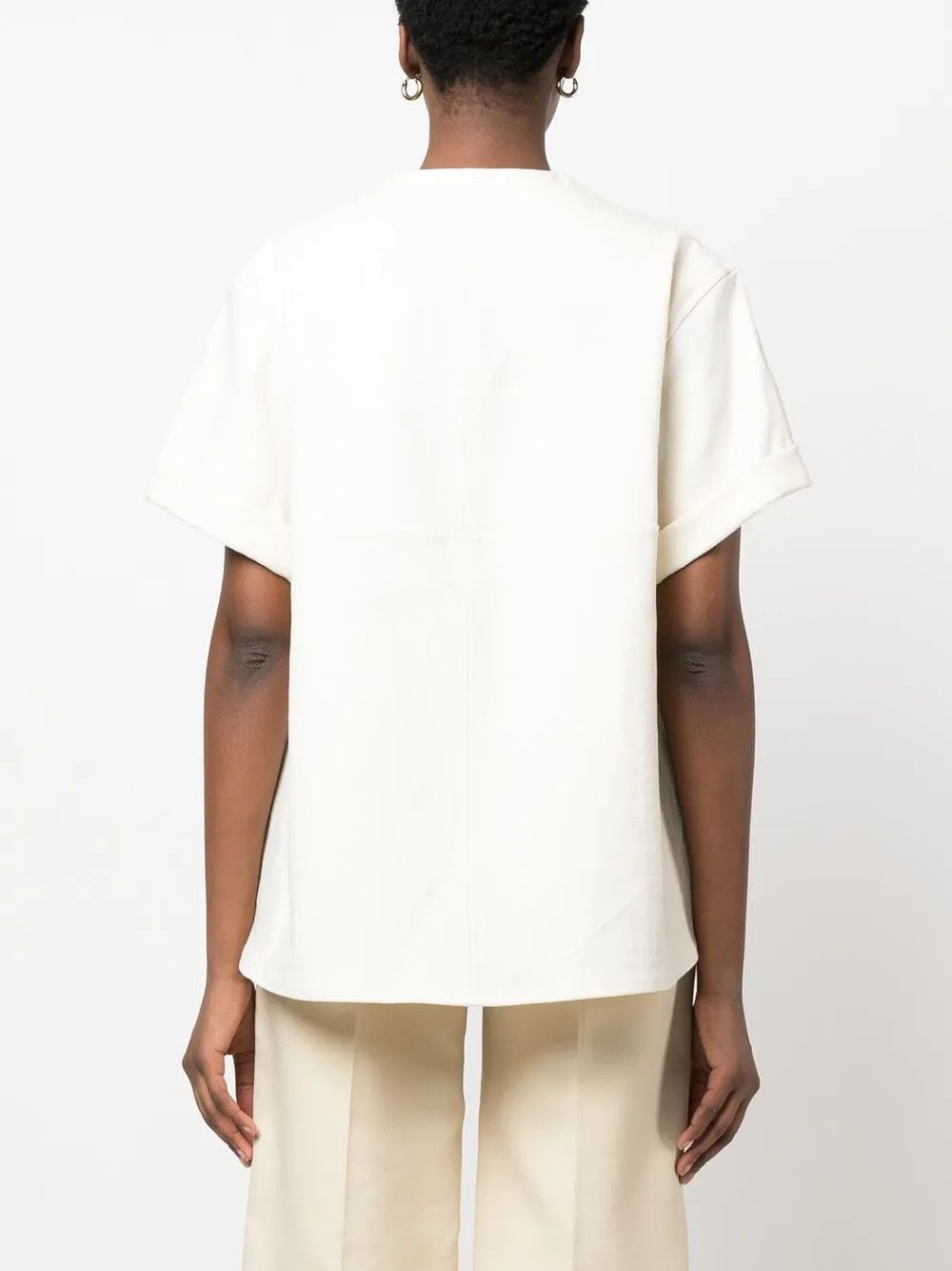 Jil Sander o1y1025 V-Neck T-Shirt in Ivory Size S / US 4 / IT 40 - 4 Thumbnail